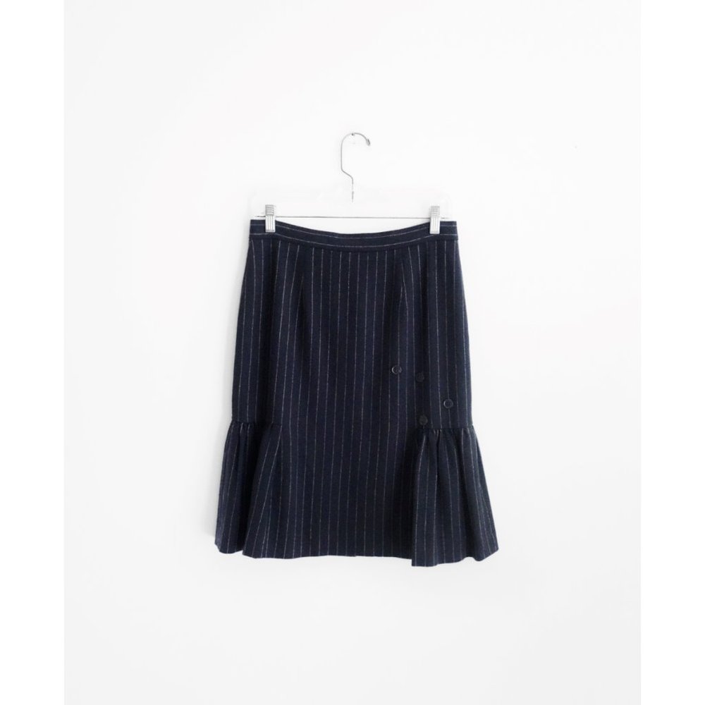 Vtg 00s Y2K Moschino Navy Blue Pinstripe Wool Button Trumpet Skirt IT 40 US 4 - Picture 2 of 6